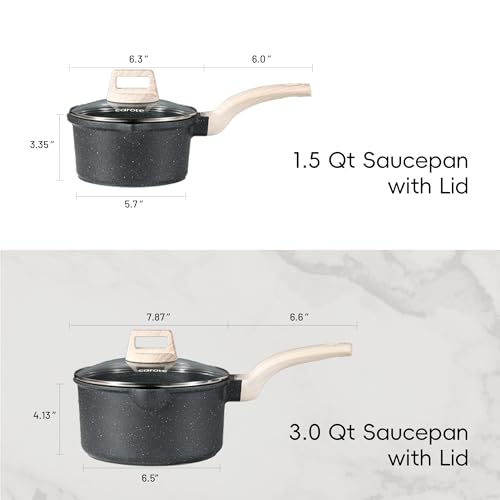 Image of CAROTE 1.5Qt & 3.0Qt Sauce Pan Set with Lid Nonstick Saucepan 4 Pcs Non Stick Sauce Pots Cooking Pot with Pour Spout, Easy to Clean, Small Kitchen Pots Induction Pot, PFOA FREE (Class Granite)
