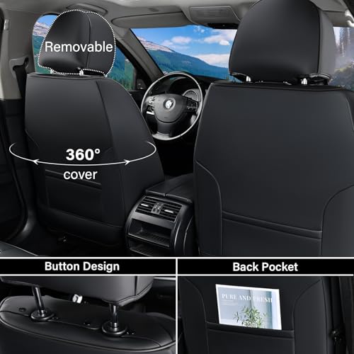 Image of Coverado Leather Seat Covers for Car, Waterproof Car Seat Covers Full Set, 2 in 1 Conversions Car Seat Cover Protector Car Accessories Universal Fit for Most Cars SUVs and Trucks (Black&Gray)