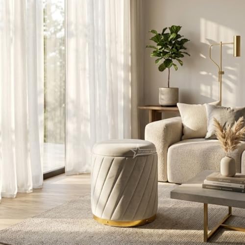 Image of Mythic ArtsRound Upholstered Sitting Stool & Footrest Velvet Storage Ottoman Pouffe13 X 13X 16 inch | Versatile Puffy for Living Room, Bedroom, and Office ? Chic Home Furnishings & Dcor Grey