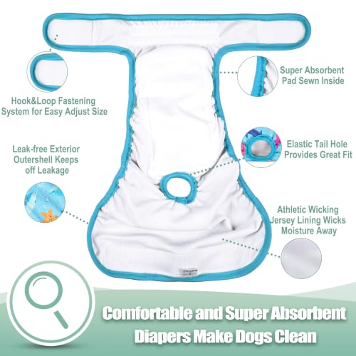 Image of wegreeco Female Dog Diapers, Washable Reusable Pet Puppy Doggie Diapers for Small Medium Large Female Dogs in Heat Period, Doggy Period Panties, 5 Pack, Medium, Dolphins Pattern