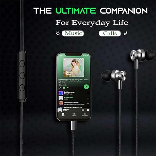 Image of Kratos Tune V4 C Type Earphones Wired, 13mm Bass Drivers Earphone, Inline Control Type c Headphones with Mic, Sweat Resistant, Comfort Fit Type c Earphone with Volume Control,Metallic c pin Earphones