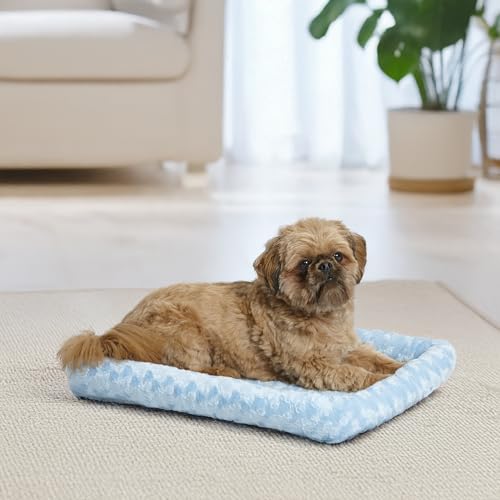 Image of MidWest Homes for Pets QuietTime Fashion Dog Bed - Blue Faux Fur Bolster, Ultra-Soft and Machine Washable, Fits 24-Inch Crates and Carriers, for Small Breed Dogs