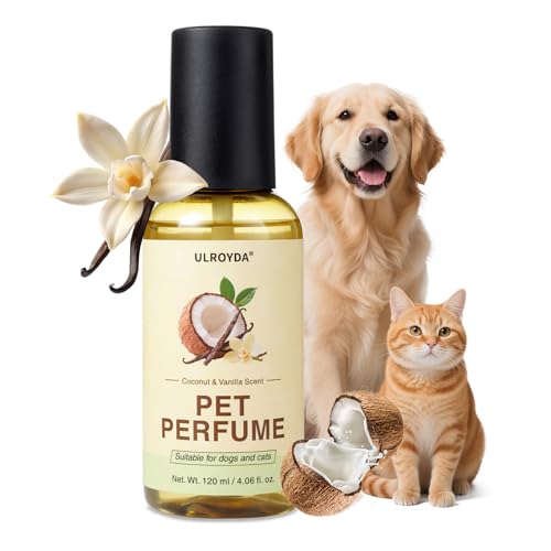 ulroyda Dog Cologne & Pet Perfume Long-Lasting Coconut & Vanilla Scent | Alcohol-Free Deodorizing Spray for Dogs & Cats Gentle Non-sticky Grooming Formula 4.06 oz
