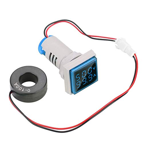 AC 22mm Voltímetro Digital Amperímetro, LED Indicador dual Medidor de Corriente de Voltaje Indicador 60-500V 0-100A Pantalla a Color Diferente(azul)