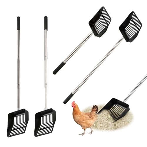 OVRRCSME 2Pcs Chicken Poop Scooper(23 to 43 inch), 304 Stainless Steels Adjustable Chicken Coop Rake,Chicken Coop Cleaning Tools Scoop for Chicken Coop Accessories