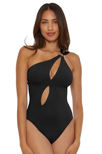 Tahiti - Women's Asymmetric One Piece Swimsuit, Bathing Suits for Women, Black, X-Large