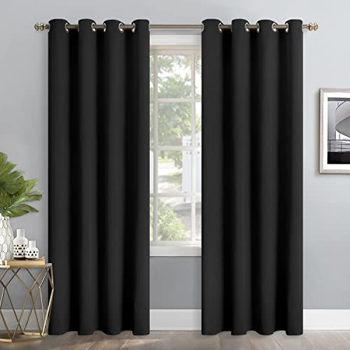Image of YoungsTex Blackout Curtains for Bedroom - Thermal Insulated with Grommet Top Room Darkening Noise Reducing Curtains for Living Room, 2 Panels, 52 x 95 Inch, Black