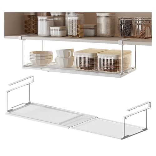 Tilizan Estante Colgante Debajo del Gabinete, Cesta Debajo del Estante, Retráctil y sin Instalación, Cesta Colgante Armario para Cocina, Oficina, Despensa, Armario, Zapatero