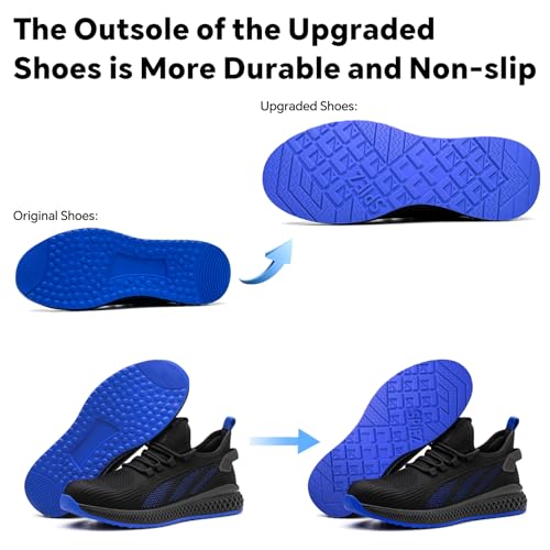 SPIEZ Unisex Safety Shoes with Composite Toe Cap, Puncture Proof Breathable Work Shoes for Men and Women, Slip on Fashion Sneakers for Work and Daily Wear, BlackBlue-Upgraded4