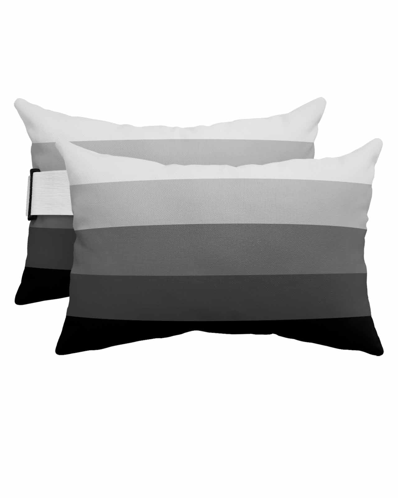 Outdoor Pillows Covers with Inserts Black and Grey Striped Gradient Rustic Wood Board Waterproof Pillow with Adjustable Strap Throw Pillows for Patio Furniture Pool Lounge Chair, 11x16 Inch, 2PCS