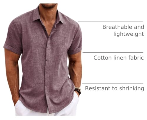 Image of COOFANDY Men's Linen Shirts Short Sleeve Casual Shirts Button Down Shirt for Men Beach Summer Wedding Shirt