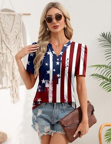 Image of Zeagoo Women Blouses Puff Short Sleeve Tops V Neck Dressy Casual Spring Shirts Boho Floral Cute Clothes 2026