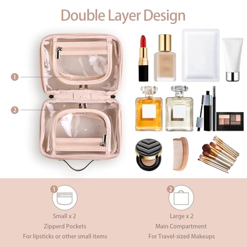 Lychii TSA Approved Toiletry Bag, Clear Travel Bag for Liquids Toiletries, Makeup Cosmetic Bag Organizer, Carry on Travel Accessories Essentials, Pink3