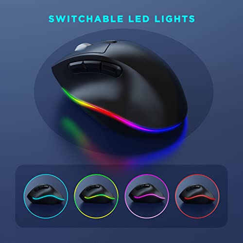 Ergonomic Mouse Wireless - Led Wireless Mouse Rechargeable For Multi-Computers Via 2.4G Usb Receiver + Bt5.0 Connection, Bluetooth Mouse Ergonomic Shape Compatible For Windows And Mac Os - Black #TOP1