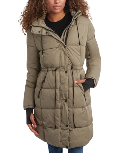 Image of Steve Madden Womens Winter Coat - Insulated Long Hooded Quilted Parka Puffer Jacket - Warm Winter Jacket for Women, Size Medium, Sage