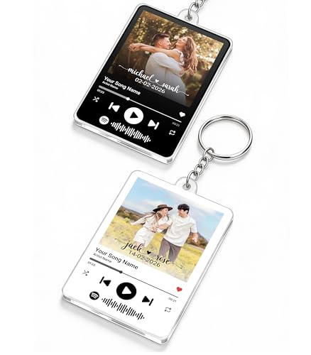 JIX & JOKY Custom Music Keychain Customize Key chains with Pictures Custom Song Acrylic Keychain with Photo for Couples Personalized Music Boyfriend Girlfriend Valentine Gifts