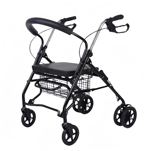 Fiegcit シルバーカート 手押し車 多機能椅子付き 折りたたみ 高さ調節可 ショッピング 買い物カート シニア 座れる 折りたたみ 4輪 歩行介助 補助具 軽量 簡単組立 ブレーキ付き 高齢者 歩行補助 荷物 介護 老人 歩行車 敬老の日 (黒のショ