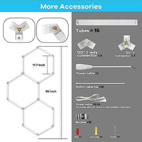 CDKMAX LED Hexagon Garage Light 3.0 Hex Grid Honeycomb Shop Light 135W 21400LM 6500K Hexagon Lighting System Car Detailing Shop LED Ceiling Lights for Home Gym Garage Workshop Basement Warehouse