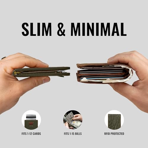 Image of Kings Loot Wallet for Men | Minimalist Slim RFID Blocking Leather Design with Cash Pocket & Card Pull Strap | Holds 1-12 Cards | Stylish & Durable Wallets (Sage)