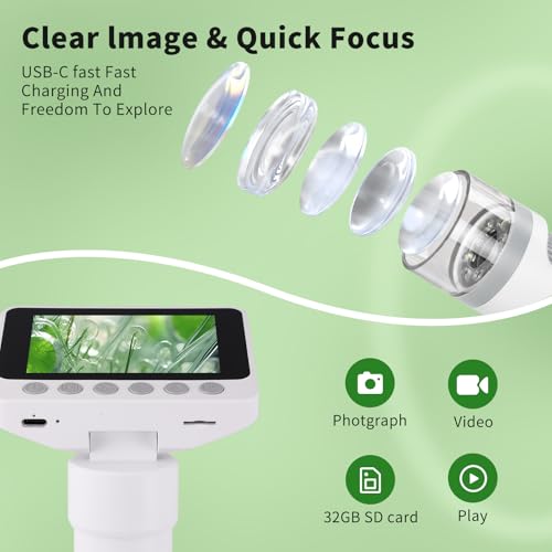 Image of OOZSTARMicroscope for Kids, Up to 1000 X Magnification, 3.5-inch Foldable Screen, Handheld Pocket Microscope for Kids,Science Education Kits for 8-12 Year olds