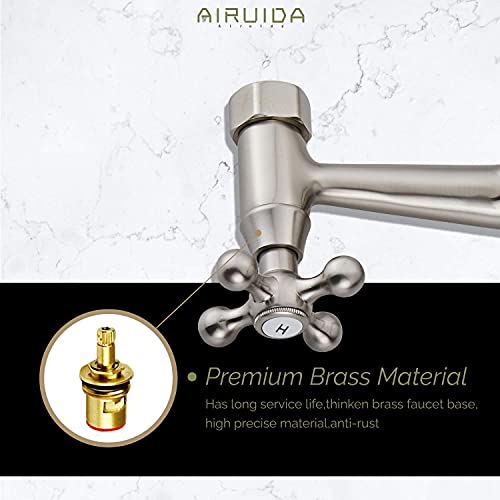 Airuida Matte Black Wall Mount Kitchen Faucet 6 Inch(15Cm) Spout Reach Adjustable Center Double Cross Handles Matching With Freestanding Bathtub Faucet Brushed Nickel Floor Mount Waterfall Tub Filler #TOP7
