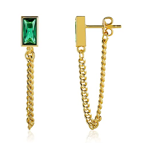 14K Gold Plated Chain Dangle Earrings，925 Sterling Silver Stud Earrings for woman