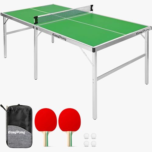 Original Cup EasyPong | Mesa de Ping Pong Verde | 182x91cm Fácil de Transportar | Estable | Ideal para Exterior e Interior | 2 Raquetas + 4 Pelotas | Tenis de Mesa | 100% diversión