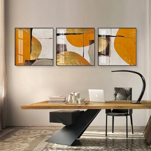 Toile feuille d'or et orange abstrait 60x60 cm pour habiller un mur vide avec élégance