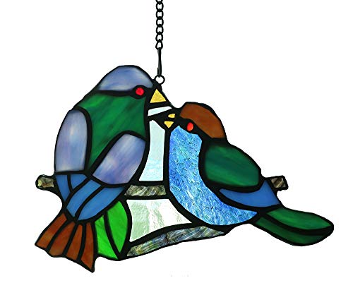 FBOSS Suncatcher Window Estilo Tiffany, Vitral de Sintra Lovebird Pájaro Vitral para Manualidades Suncatcher Prism, 210x130mm Cover