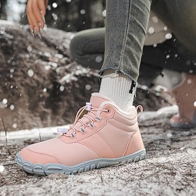 Image of Winter Footwear Barefoot Shoes Women Men Zero Drop Barefoot Hiking Boots Slip On Warm Waterproof Snow Boot Minimalist Wide Toe Ankle Booties Five Finger Hike Shoes Outdoor