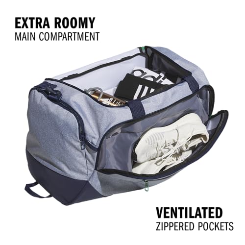 Image of adidas Defender 5 Duffel Bag for Sports, Gym and Travel, Twill Grey /Dark Blue /Semi Court Green, OSFA