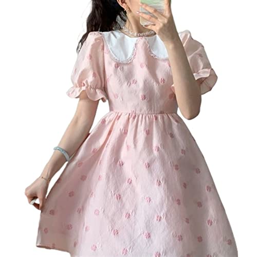 Robe d'été rose légère contre la chaleur | Robe florale confortable taille haute