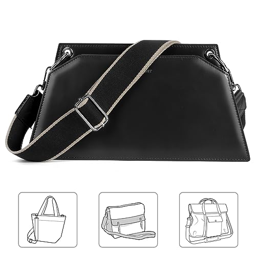Image of Purse Strap Wide Replacement Crossbody Bag Straps, 1.5 inch Canvas Handbag Shoulder Strap, Adjustable Tote Belt (1.5 inch Black /Black Buckle)