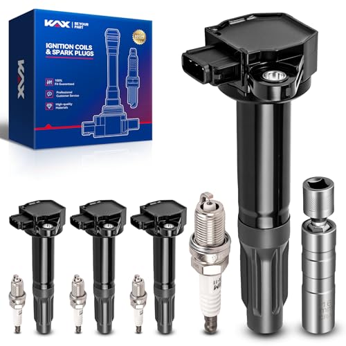 Image of KAX 4 Ignition Coils & 4 Spark Plugs Set for Subaru Outback 2010-2012 2.5L | (w /Socket Magnetic Swivel Spark Plug) Fits Legacy 2010-2012 2.5L, Replaces UF668 7092