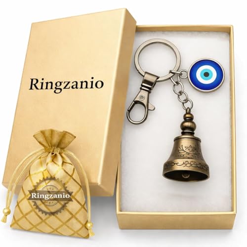 Image of Guardian Bell Keychain for Bike and Car | Tibetan Texture Bell Keychain with Evil Eye | Good Luck Charm Bell | Ghanti for Bike | Guardian Bell | Gift for Men | Protection Charm | Gift for Rider