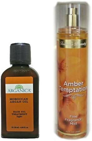 Moroccan Oil Hair Oil Treatment Light 120ml 4.05 Fl. Oz + Amber Temptation Fine Fragrance Mist Body Spray Set