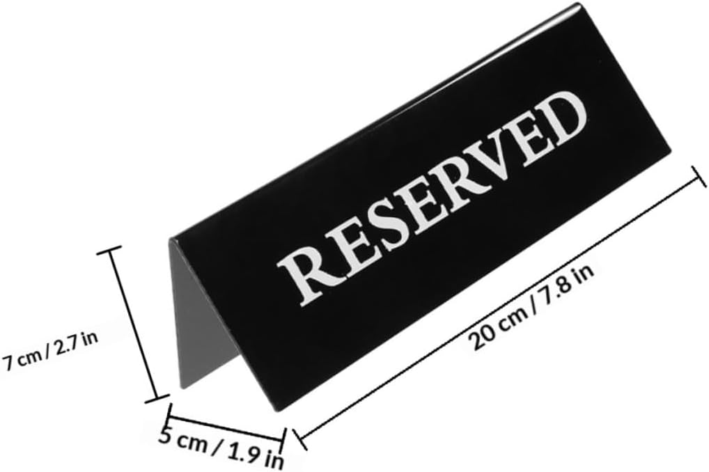 BESPORTBLE 4pcs Acrylic Reserved Table Signs, Dining Reservation Tent Cards with White Text and Dark Background, 20x7cm, Restaurant and Wedding Seat Holder for Tabletop Display