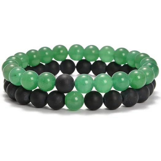 SHILPMART 2 Pcs Couple Distance Relationship 8 mm bead Bracelets for men Women Stretch Bracelets Black Matte Agate & Green Howlite Energy Beads Stone Lovers Touch (B0CRFB9DHJ) Amazon Price History, Amazon Price Tracker