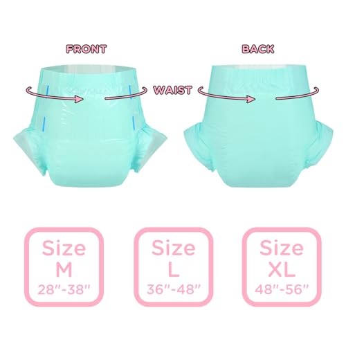 Image of Littleforbig Adjustable Tapes Adult Diaper 10 Pieces - ABDry Ultra Absorbent Diapers 6500 mL Green (Medium 28 inch-38 inch)