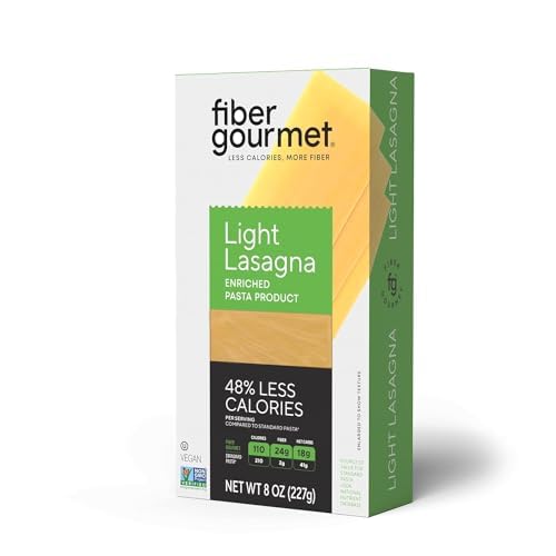 Fiber Gourmet Pasta Light Lasagna Sheets - Low Net Carb Noodles with 24g Fiber, 110 Calories, 18g Net Carbs - Made in Italy, Kosher, Vegan, Non-GMO - 8 Oz Healthy Low Net Carb Pasta - 1 Pack
