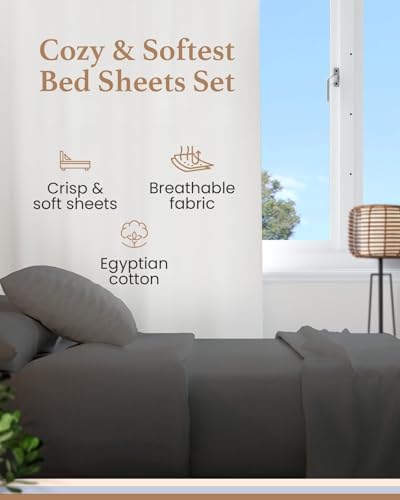 Image of Good Sleep Bedding Full Size Sheet Sets, 4 Piece, 100% Egyptian Cotton Full Sheets, Silky Sateen Weave, Ultra-Soft Hotel Sheets, 16 inch Deep Pocket Full Bed Sheets Set - Dark Gray