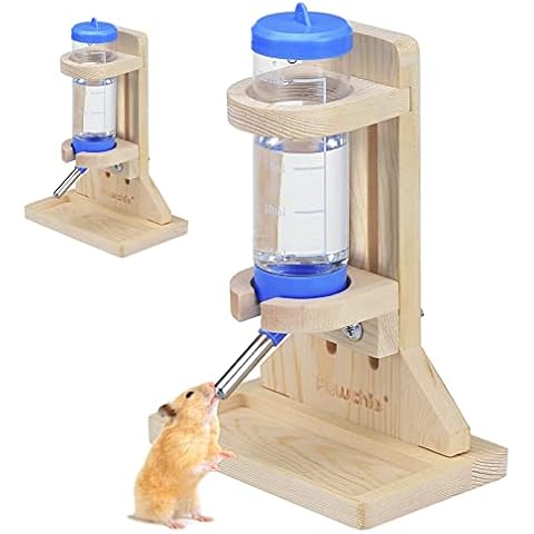 PAWCHIE 2 in 1 Wooden Hamster Feeder Wooden Pet Water Dispenser Pet Drinking Bottle and Food Container Set for Small Animal Using Cover