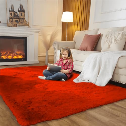SUBEEN Tapis de Salon pour Salon Chambre à Coucher Chambre d’Enfant Couloir, antidérapant, Tapis Poilu pour garçons et Filles (Rouge, 80 x 120cm)