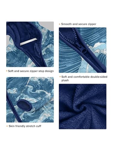 Blue Sea Waves Girls Fleece Jacket Girls Fall Jacket Boys Coats Zip Up Hoodie Children Sherpa Warm Outerwear 2-10T3