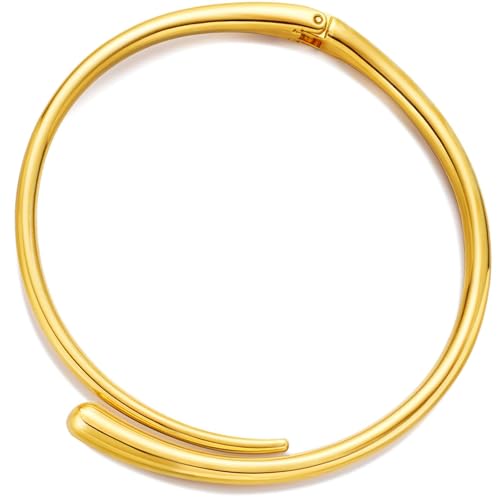 Chunky Teardrop Hoop Choker Necklace for Women - 18K Gold/Silver Plated Layered Collar, Geometric Statement Cuff Neckline Necklace Bold Dainty Trendy Jewelry
