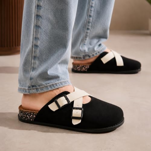 Image of layasa Men Cross Strap Clog Slipper | Colourblock Buckle Strap Slip-On Casual Slippers | Men's Mule Clogs /Closed-Toe Slippers
