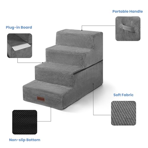 Image of Aodisman Dog Steps for Bed & Couch,18.5 inch H 4-Step Pet Stairs for Small Dogs | High-Support Anti-Slip Dog Ramp, Easy-to-Climb Steps for Doggies, Older Cats,Short-Legged Dogs to Get on and off Beds,Grey