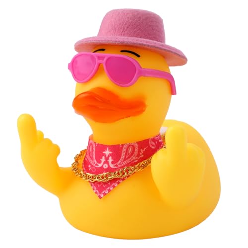 Fukaisu Canard Jeep Doigt d'honneur, Un Canard en Caoutchouc Amusant pour Décorer Le Tableau de Bord de Votre Jeep ou Votre Bureau (Rose)
