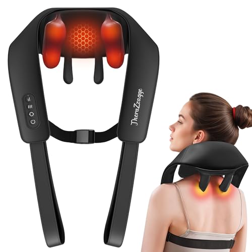THERAZZAGGE Cordless Neck Massager with Heat - Neck Shoulder Massager for Pain Relief Deep Tissue,6D Deep Kneading Shiatsu Back Massage, Gifts for Fathers Men Women Black
