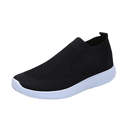 ALCRISP Femme Baskets sans Lacet Confortables Légère Décontracté Élasticité Mesh Respirantes Pas Cher Mode Chaussures de Course Confortables Jogging Formateurs Running Sport Sneakers, Noir, 39 EU